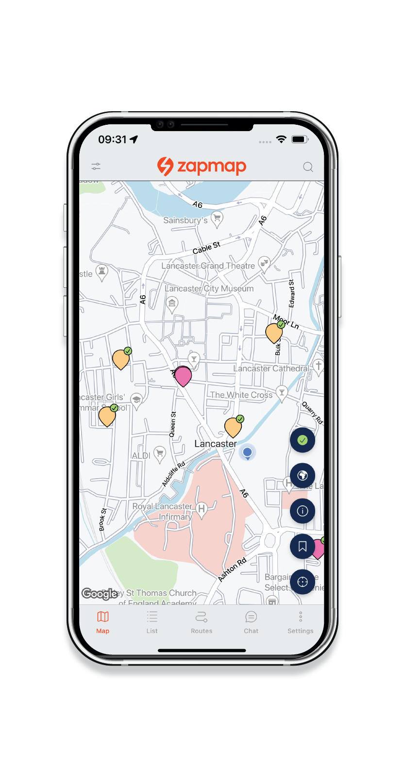 Searching the zapmap app for local chargers